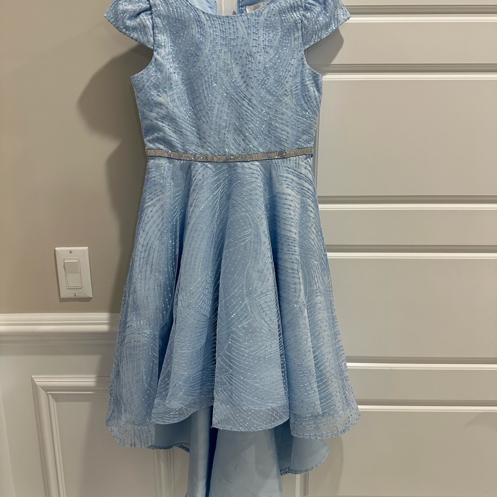 Light blue girls Rare Editions Party Dress with train size 12